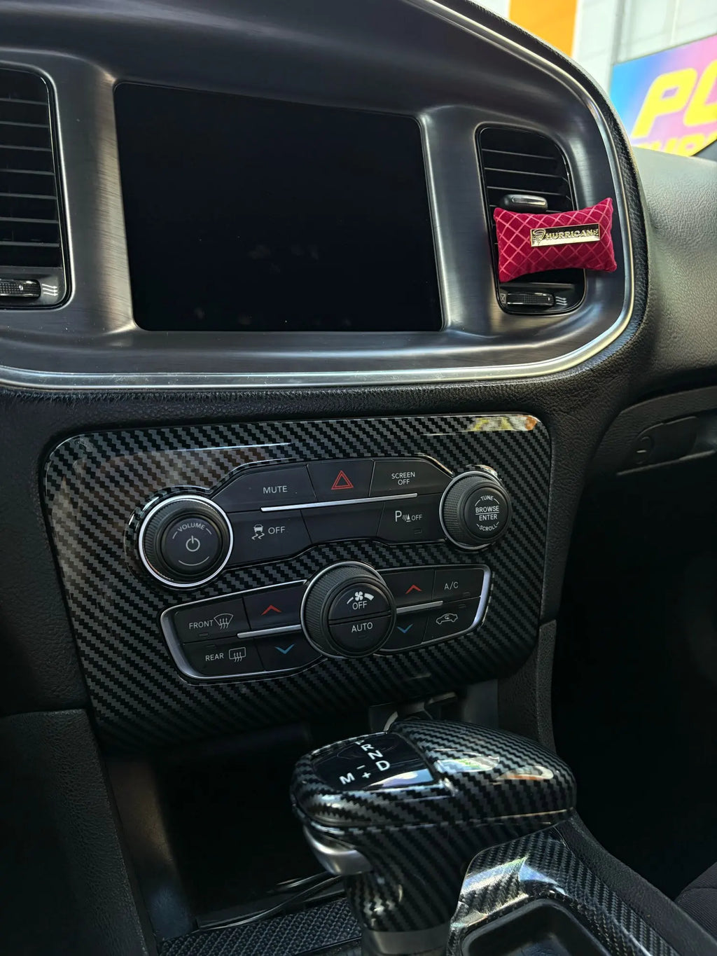 Gear Shift / A/C Panel Trim for 2015-2021 Dodge Charger, Carbon Look