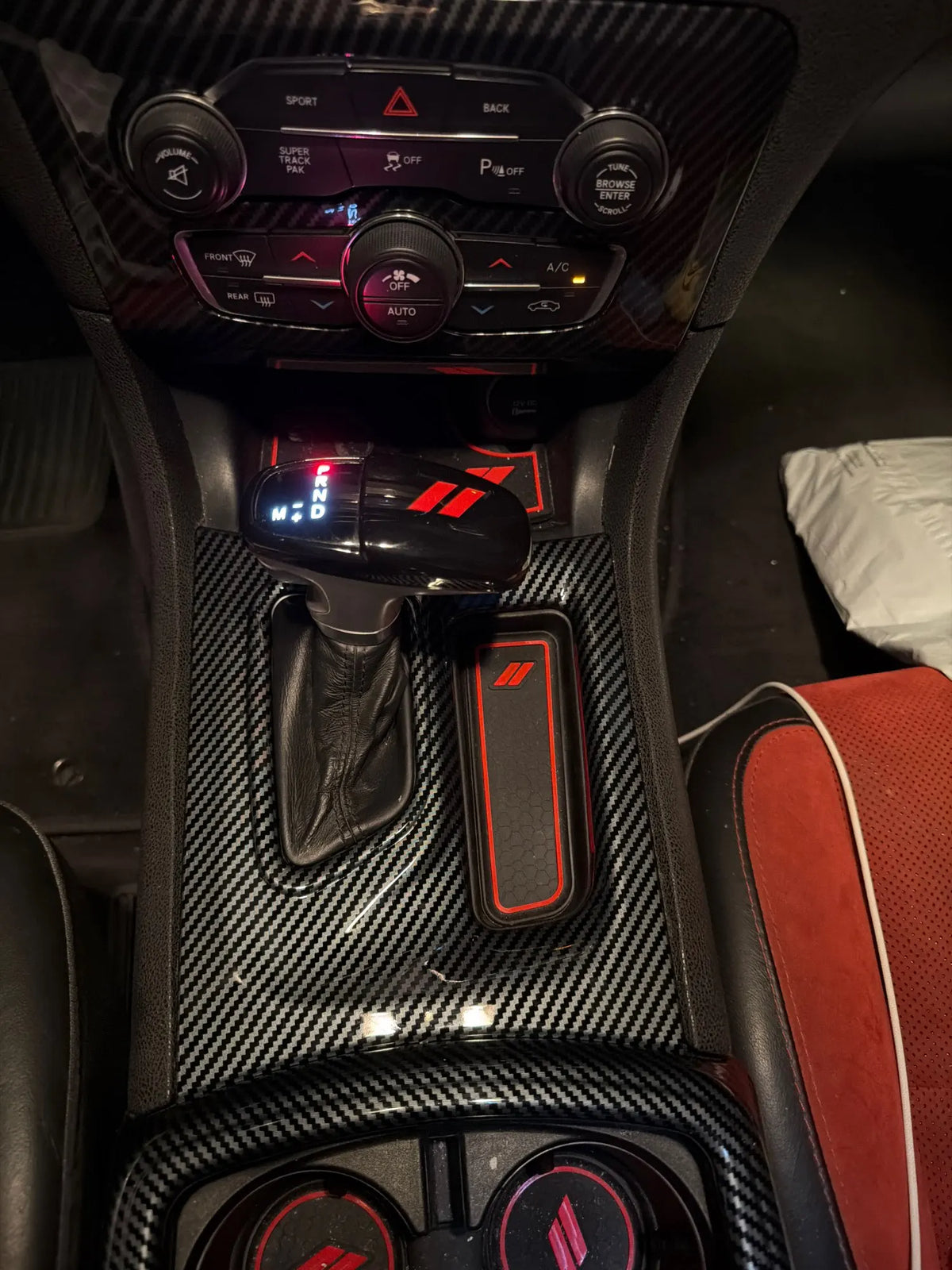 Gear Shift / A/C Panel Trim for 2015-2021 Dodge Charger, Carbon Look