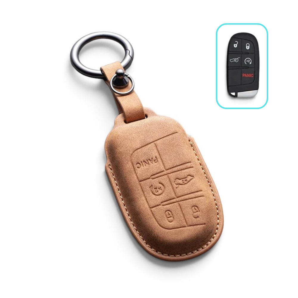 Suede-Finish Key Fob Cover for Jeep Wrangler, Grand Cherokee, Compass