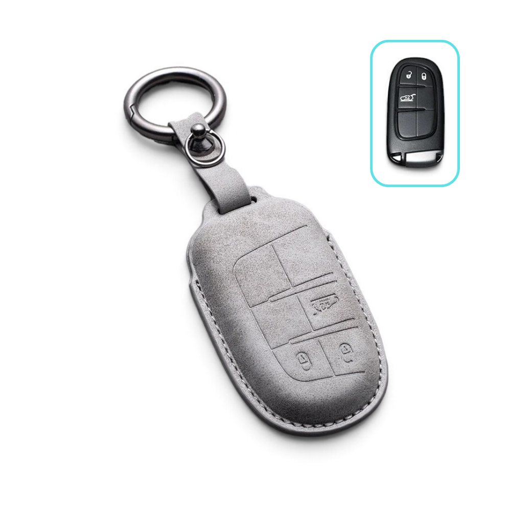 Suede-Finish Key Fob Cover for Jeep Wrangler, Grand Cherokee, Compass