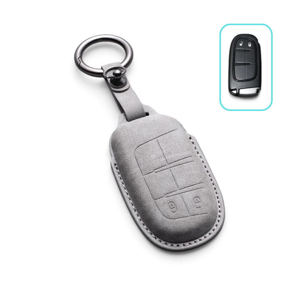 Suede-Finish Key Fob Cover for Jeep Wrangler, Grand Cherokee, Compass