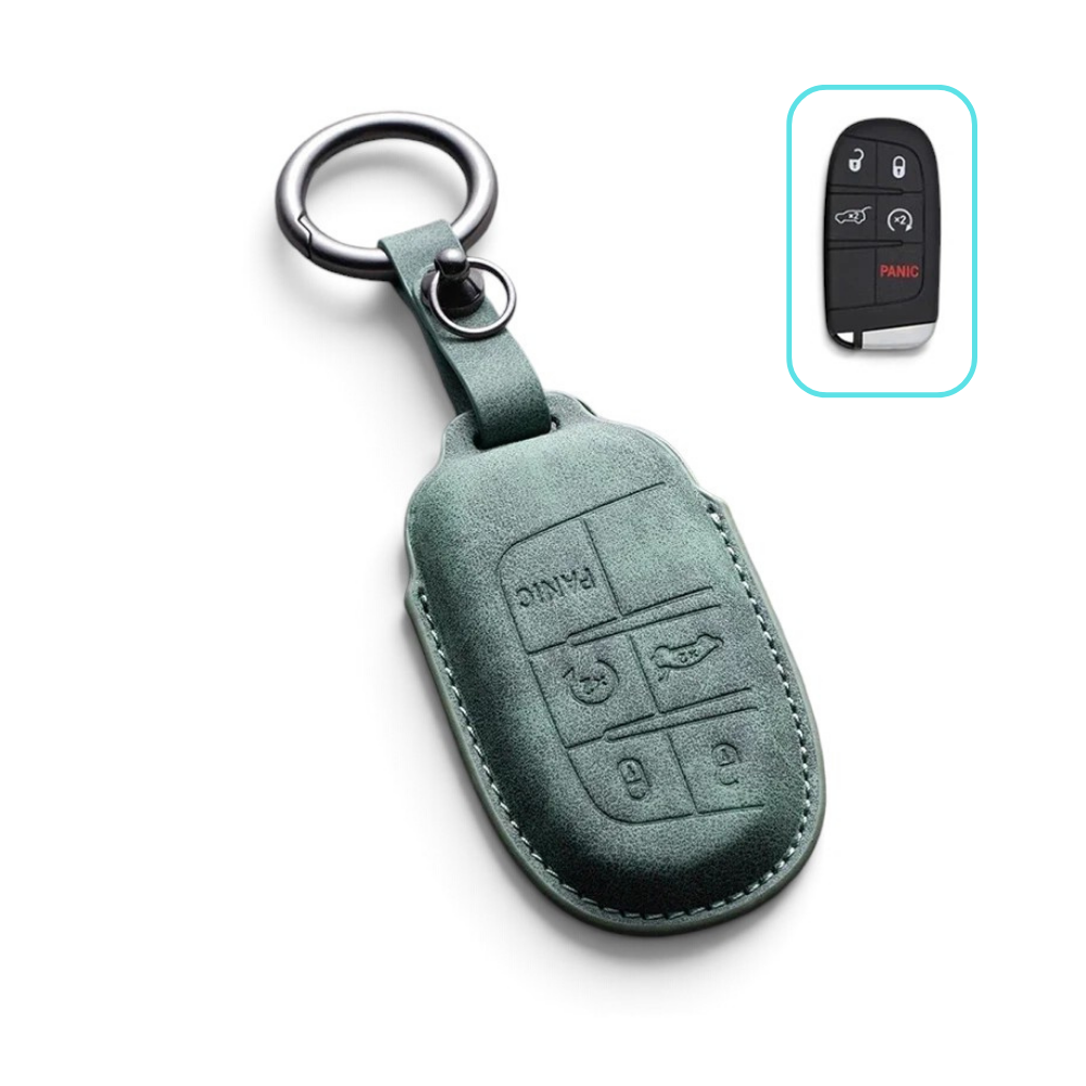 Suede-Finish Key Fob Cover for Jeep Wrangler, Grand Cherokee, Compass