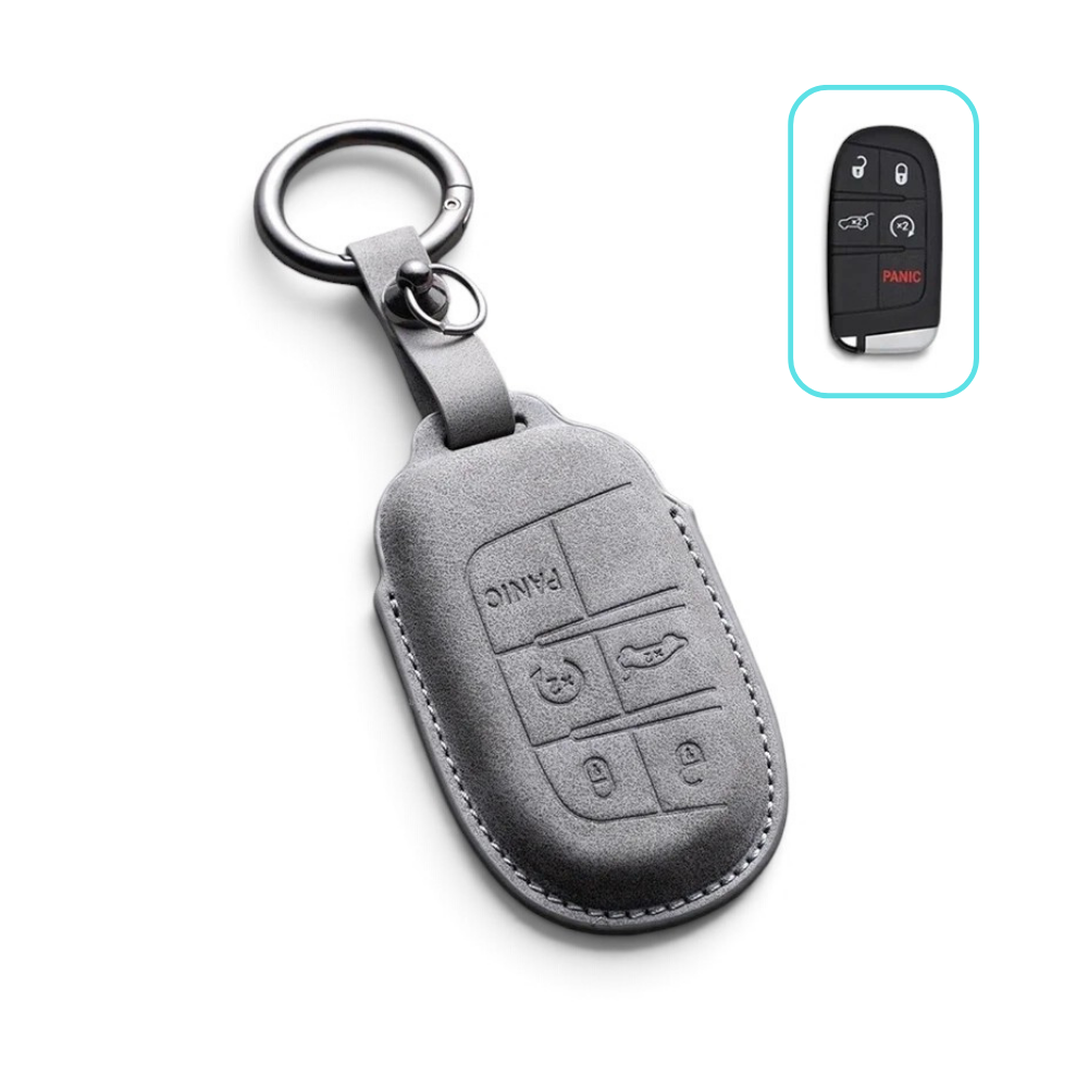 Suede-Finish Key Fob Cover for Jeep Wrangler, Grand Cherokee, Compass