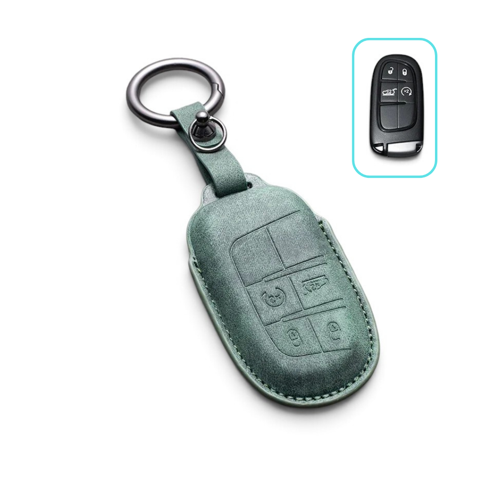 Suede-Finish Key Fob Cover for Jeep Wrangler, Grand Cherokee, Compass