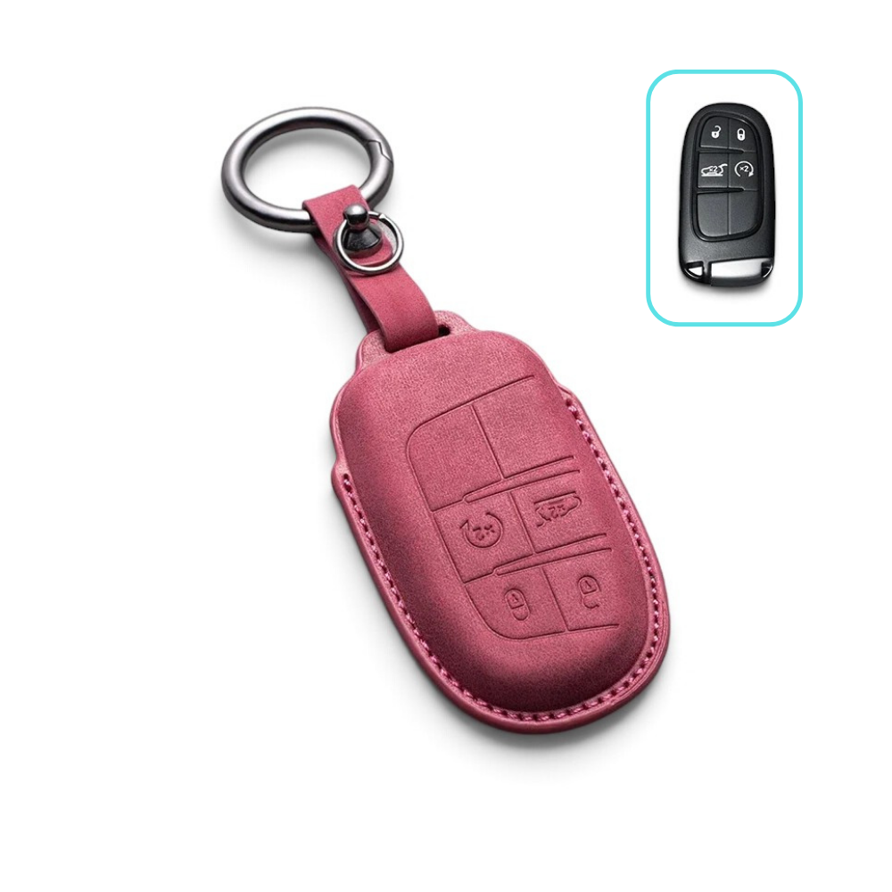 Suede-Finish Key Fob Cover for Jeep Wrangler, Grand Cherokee, Compass