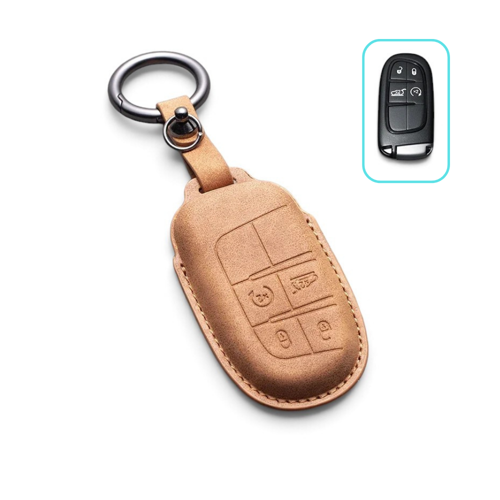 Suede-Finish Key Fob Cover for Jeep Wrangler, Grand Cherokee, Compass
