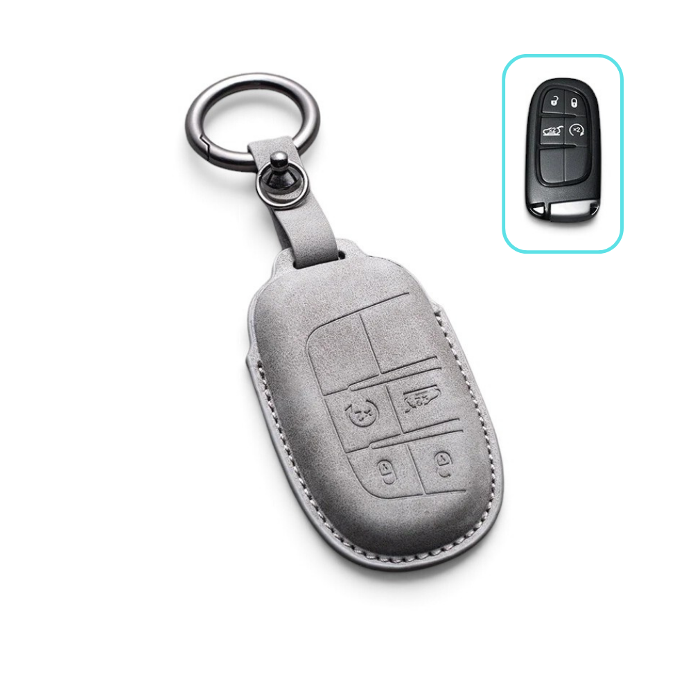 Suede-Finish Key Fob Cover for Jeep Wrangler, Grand Cherokee, Compass