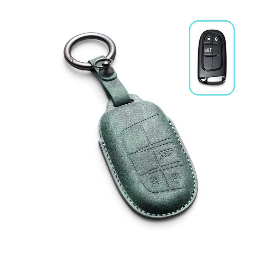 Suede-Finish Key Fob Cover for Jeep Wrangler, Grand Cherokee, Compass
