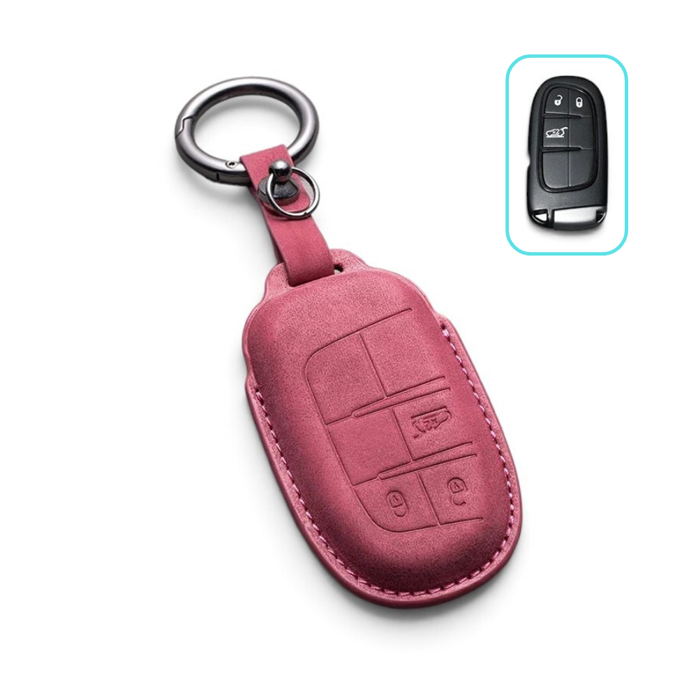 Suede-Finish Key Fob Cover for Jeep Wrangler, Grand Cherokee, Compass