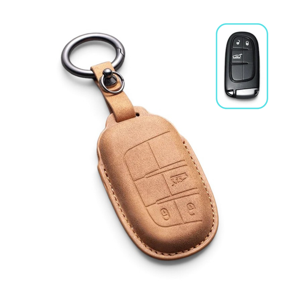 Suede-Finish Key Fob Cover for Jeep Wrangler, Grand Cherokee, Compass
