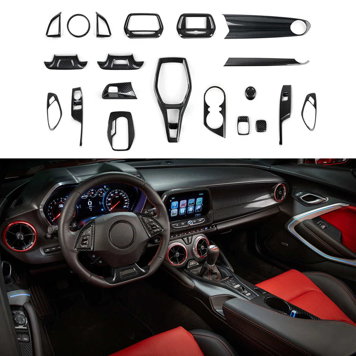 Carbon-Look Steering Wheel Button Panel Cover for 2016-2024 Chevy Camaro