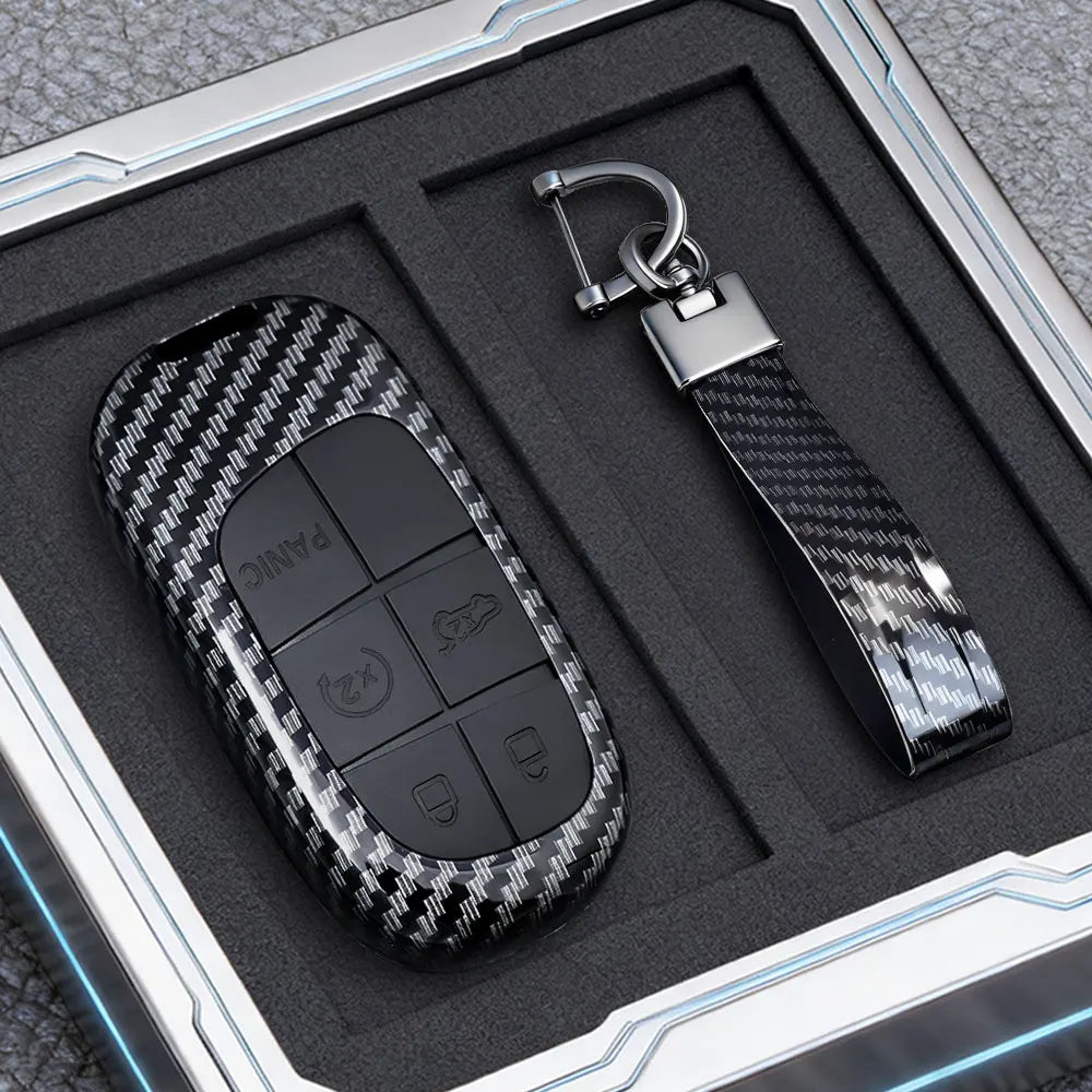 Carbon-Look Key Fob Cover for Dodge Ram, Charger, Durango, Grand Cherokee