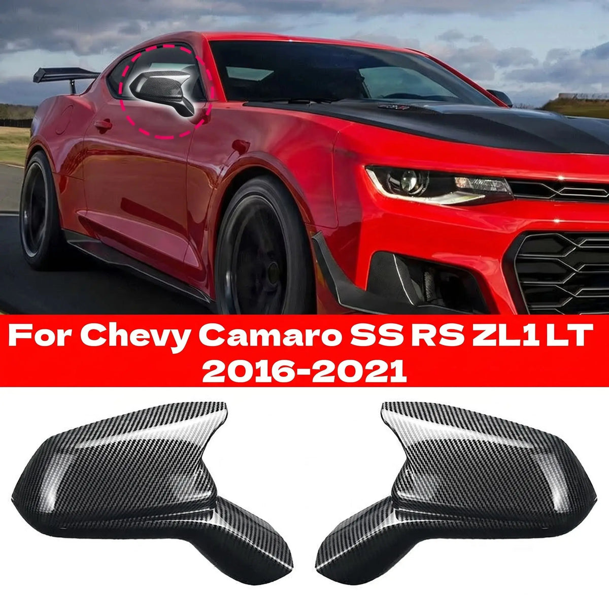 Horn-Style Side Mirror Cover Caps for 2016-2021 Chevy Camaro