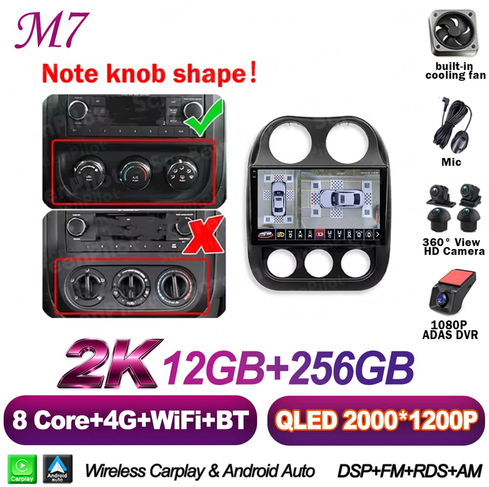 10 in. Android 16 CarPlay Head Unit for 2010-2016 Jeep Compass / Patriot
