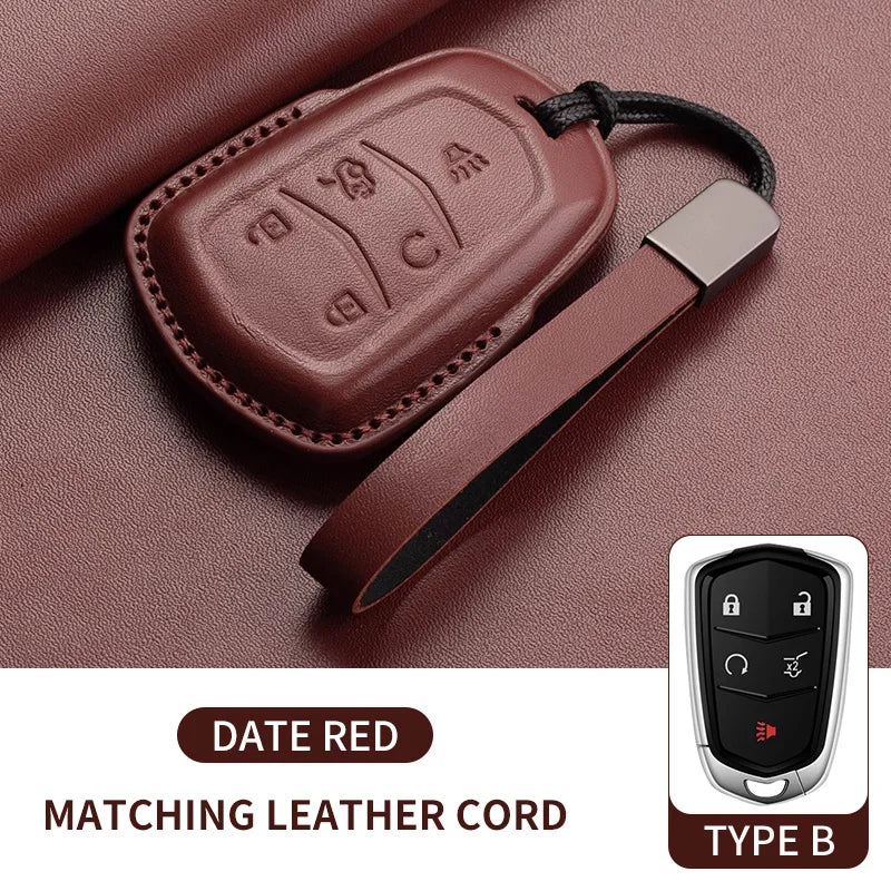 Leather Key Fob Cover for Cadillac CT4, CT5, ATS, CTS, XT5, Escalade
