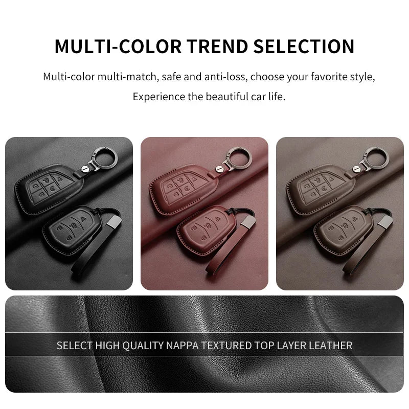 Leather Key Fob Cover for Cadillac CT4, CT5, ATS, CTS, XT5, Escalade