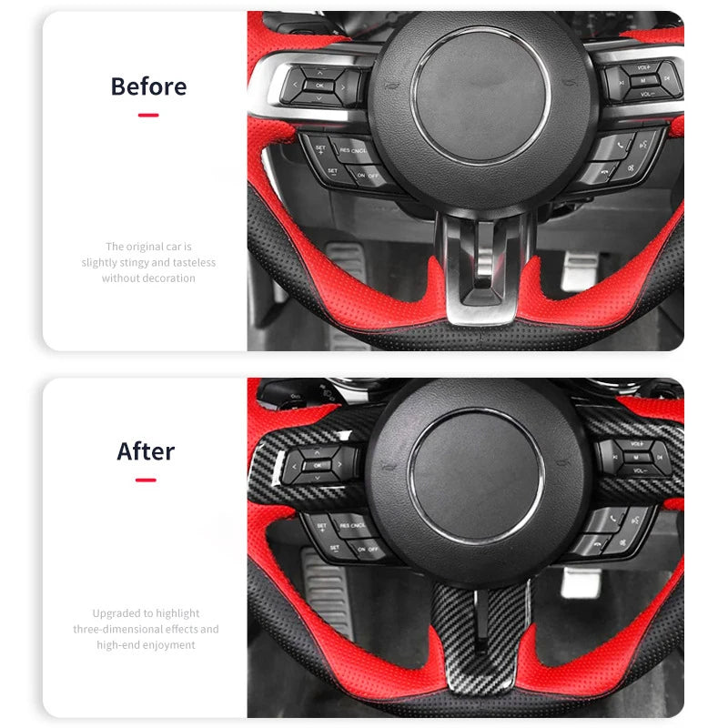 Steering Wheel Trim for 2015-2023 Ford Mustang, Carbon-Fiber Look