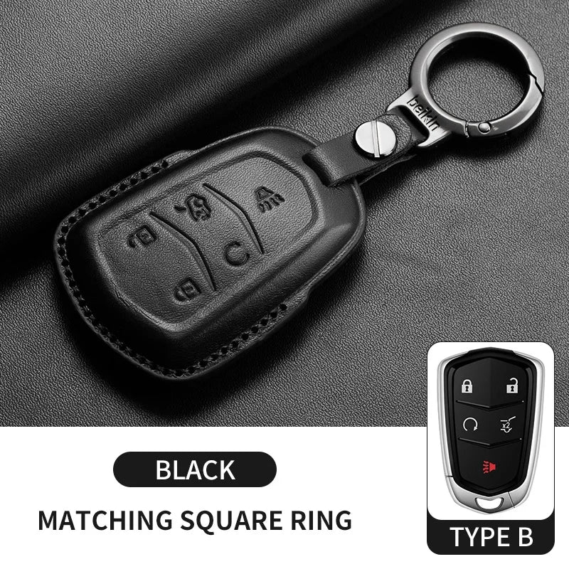 Leather Key Fob Cover for Cadillac CT4, CT5, ATS, CTS, XT5, Escalade