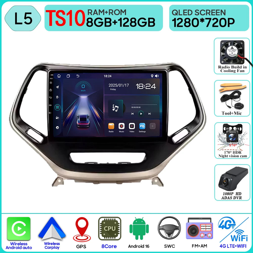 10 in. Android CarPlay Head Unit for 2014-2018 Jeep Cherokee KL