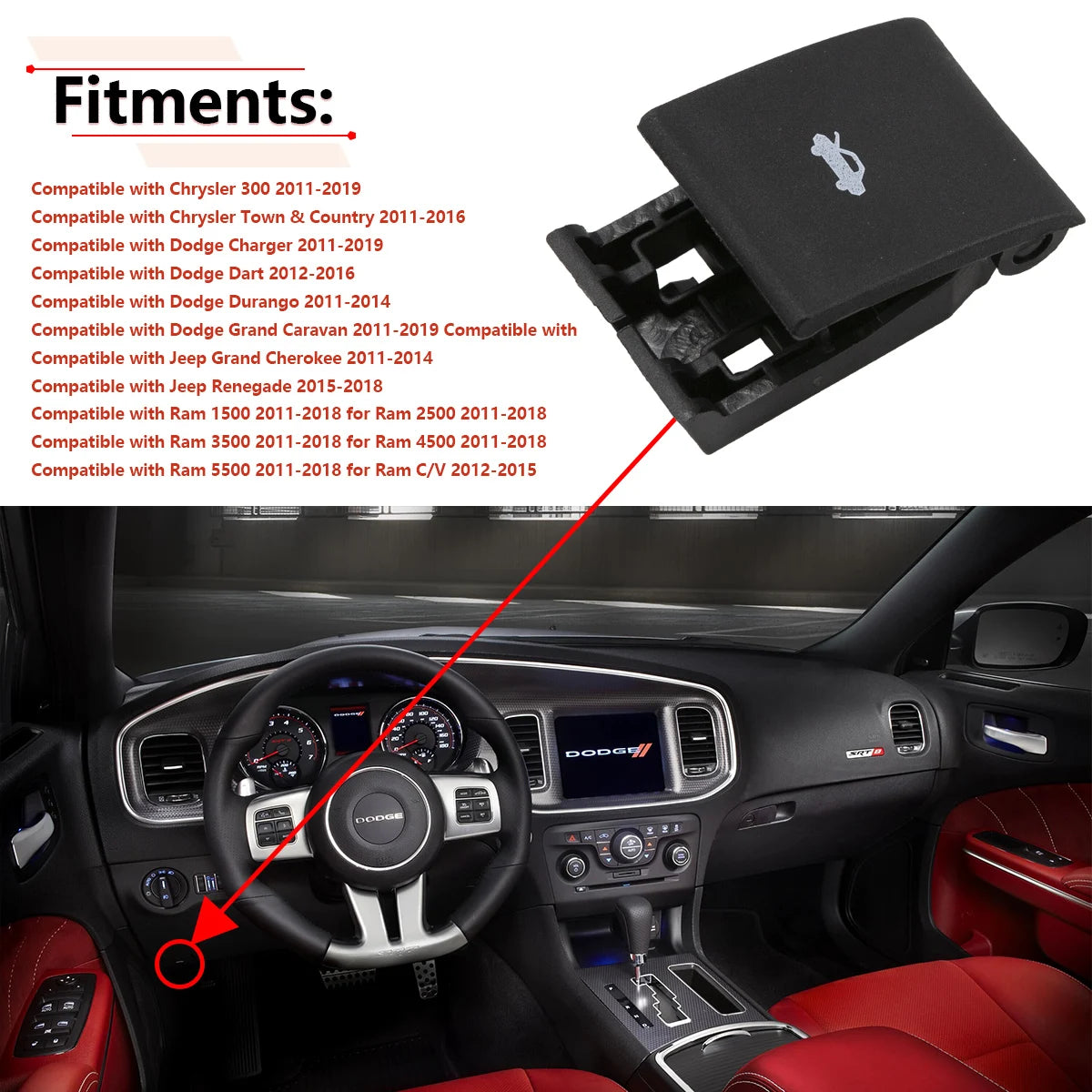 Hood Release Pull Handle for 2011-2020 Ram 1500 / 2500 / 3500 / 4500