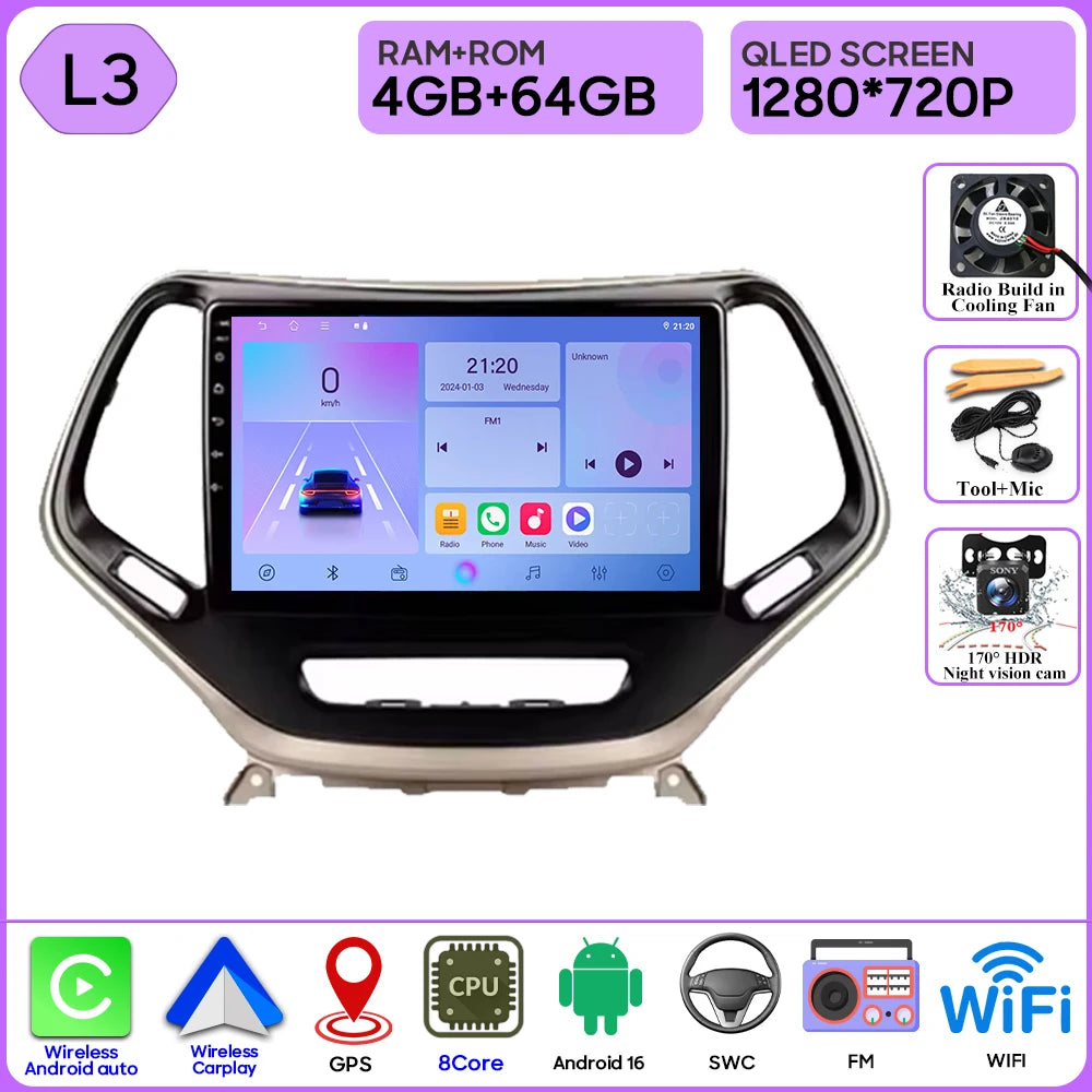 10 in. Android CarPlay Head Unit for 2014-2018 Jeep Cherokee KL