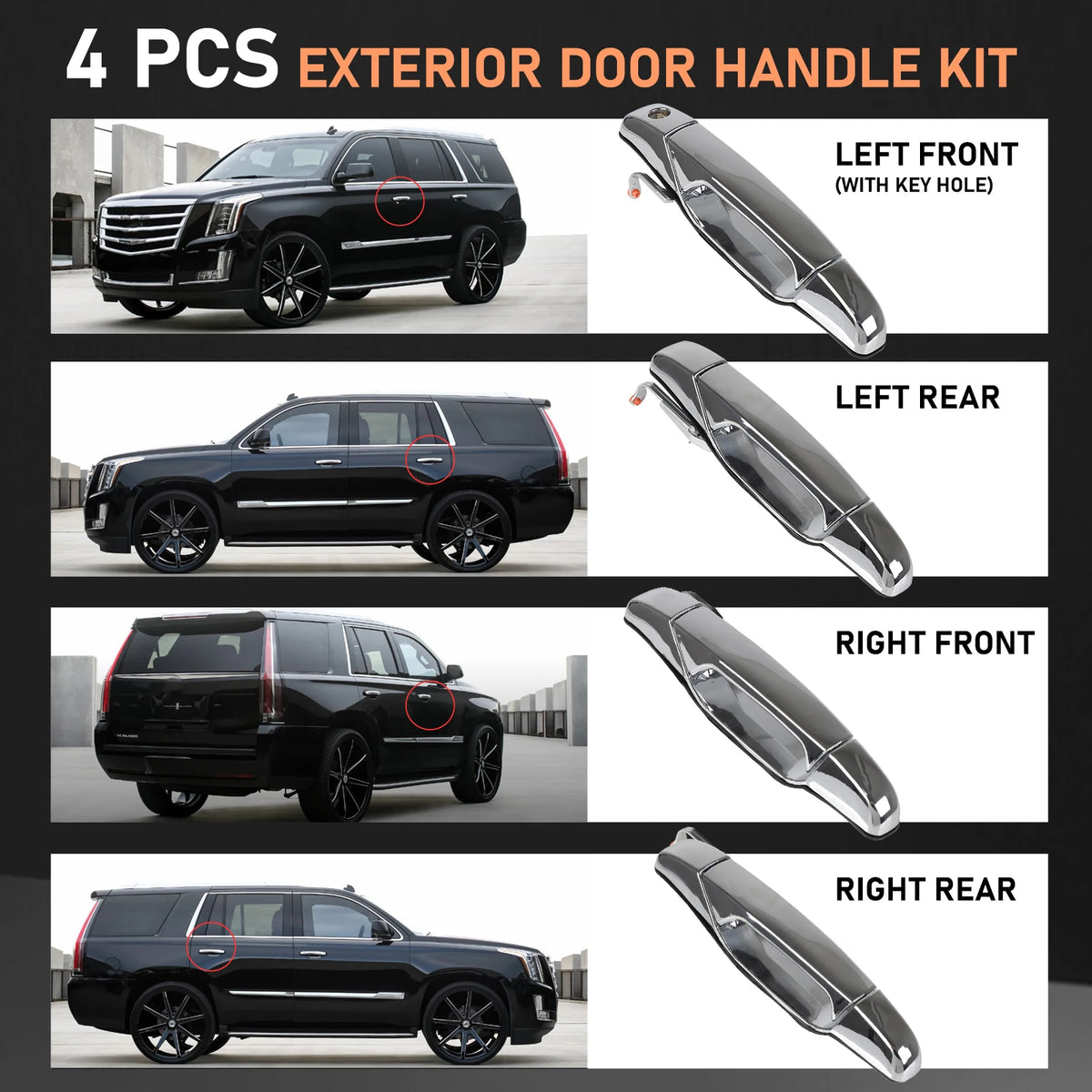 Chrome Exterior Door Handle 4-Piece Set for 2007-2013 Silverado / Escalade
