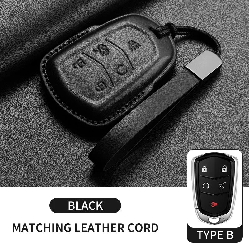 Leather Key Fob Cover for Cadillac CT4, CT5, ATS, CTS, XT5, Escalade