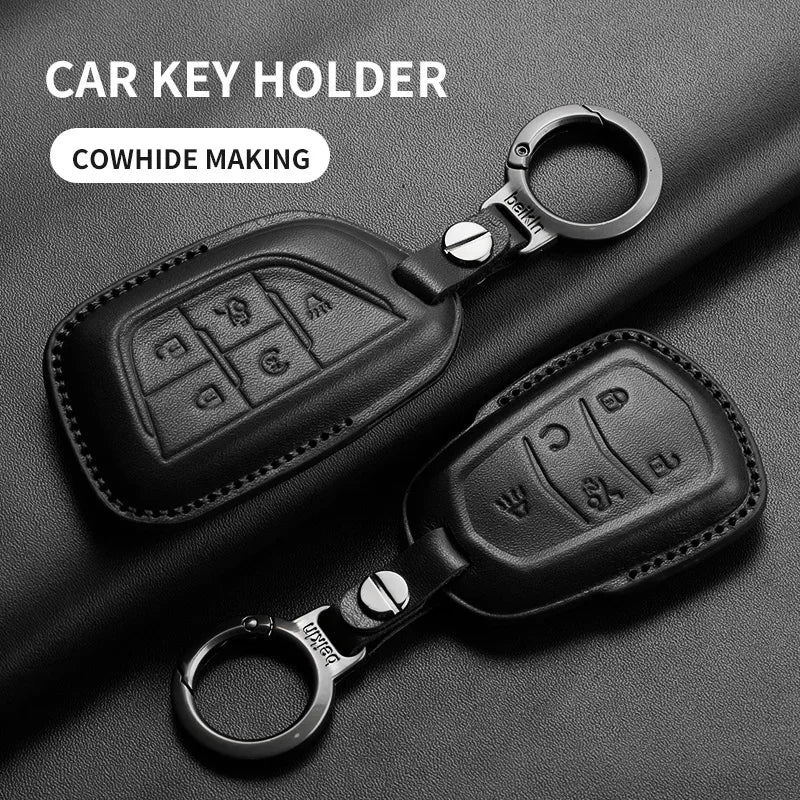 Leather Key Fob Cover for Cadillac CT4, CT5, ATS, CTS, XT5, Escalade