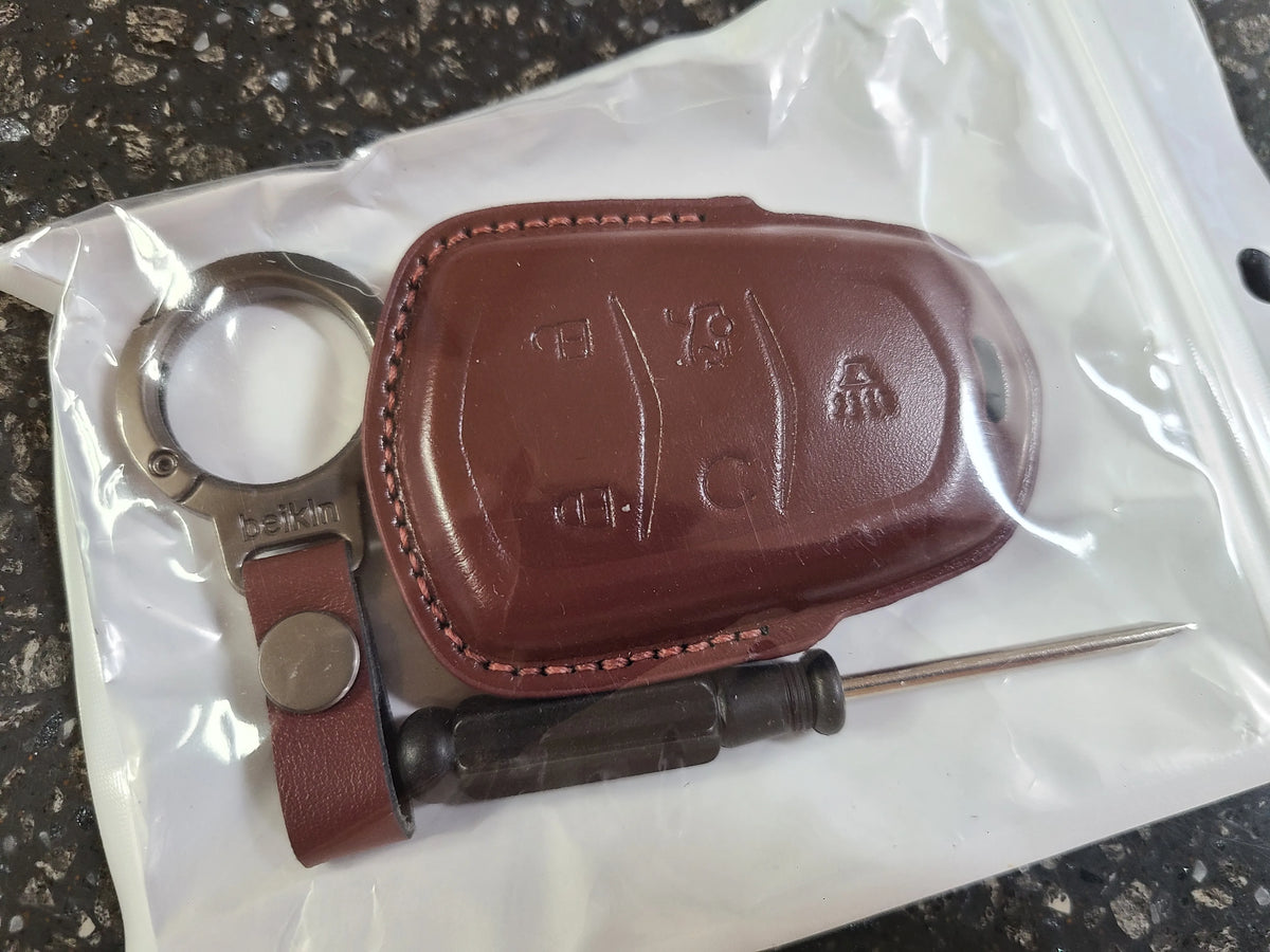 Leather Key Fob Cover for Cadillac CT4, CT5, ATS, CTS, XT5, Escalade