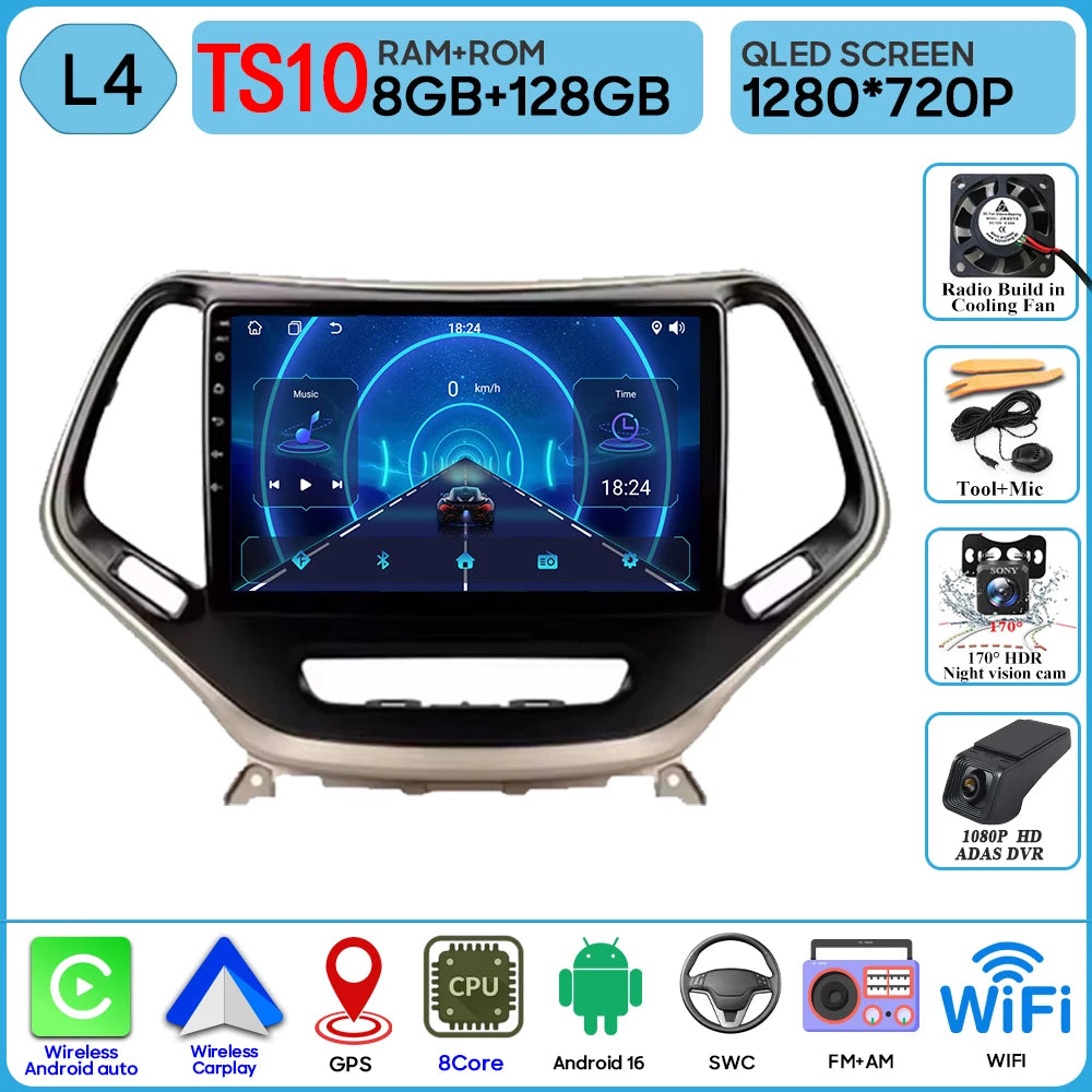 10 in. Android CarPlay Head Unit for 2014-2018 Jeep Cherokee KL
