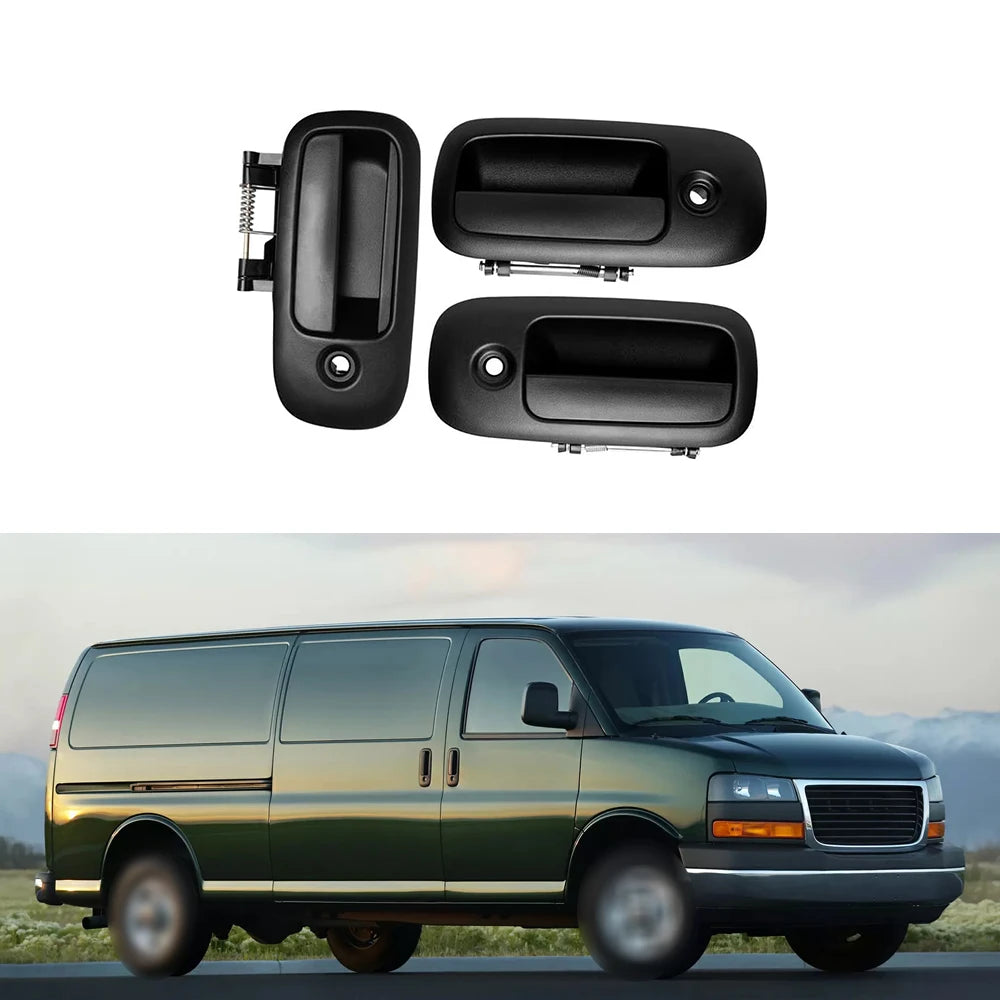 Exterior Door Handle Set, 3 Pcs, for 1996-2009 Chevy Express / GMC Savana
