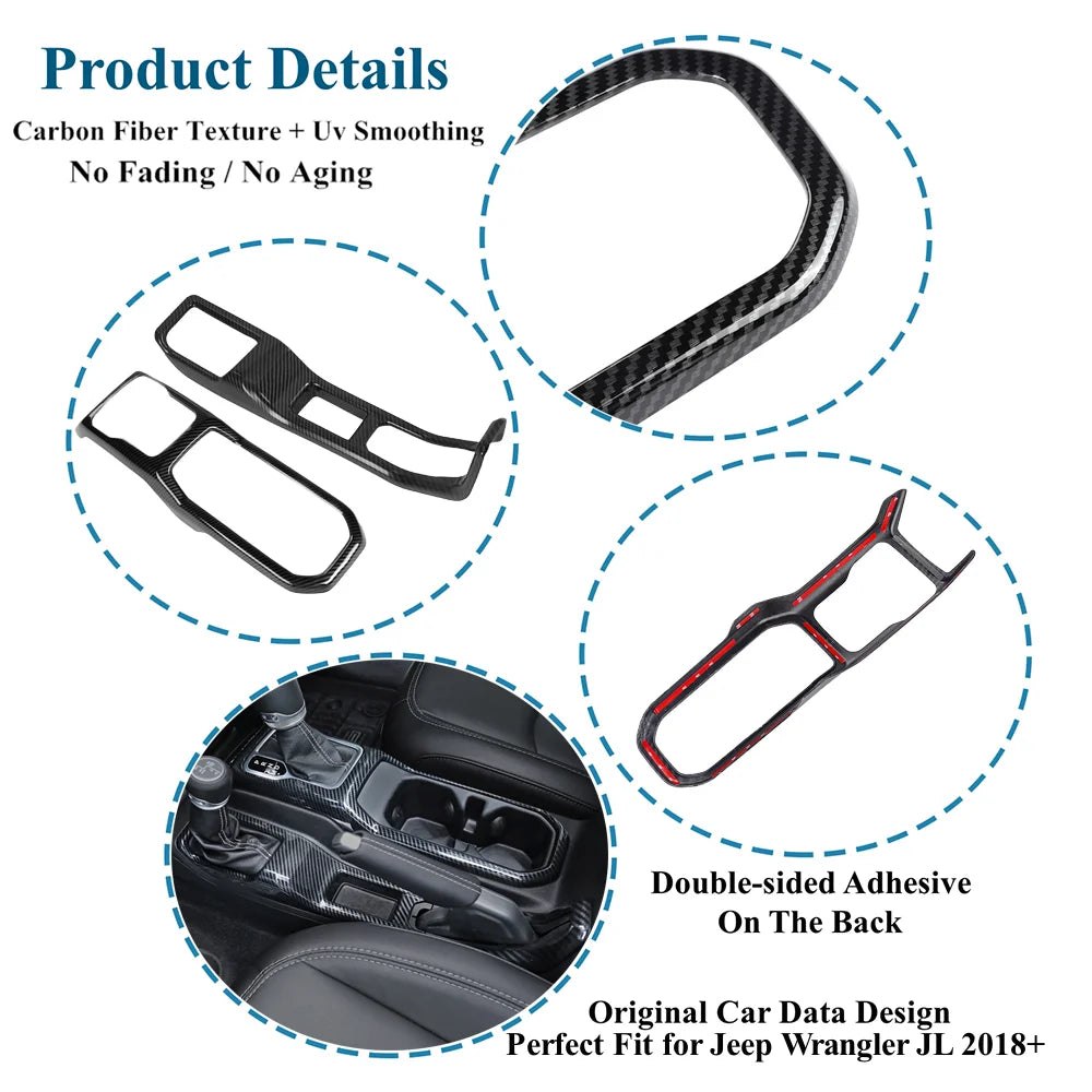 Cup Holder and 4WD Shift Panel Cover for 2018-2023 Jeep Wrangler JL