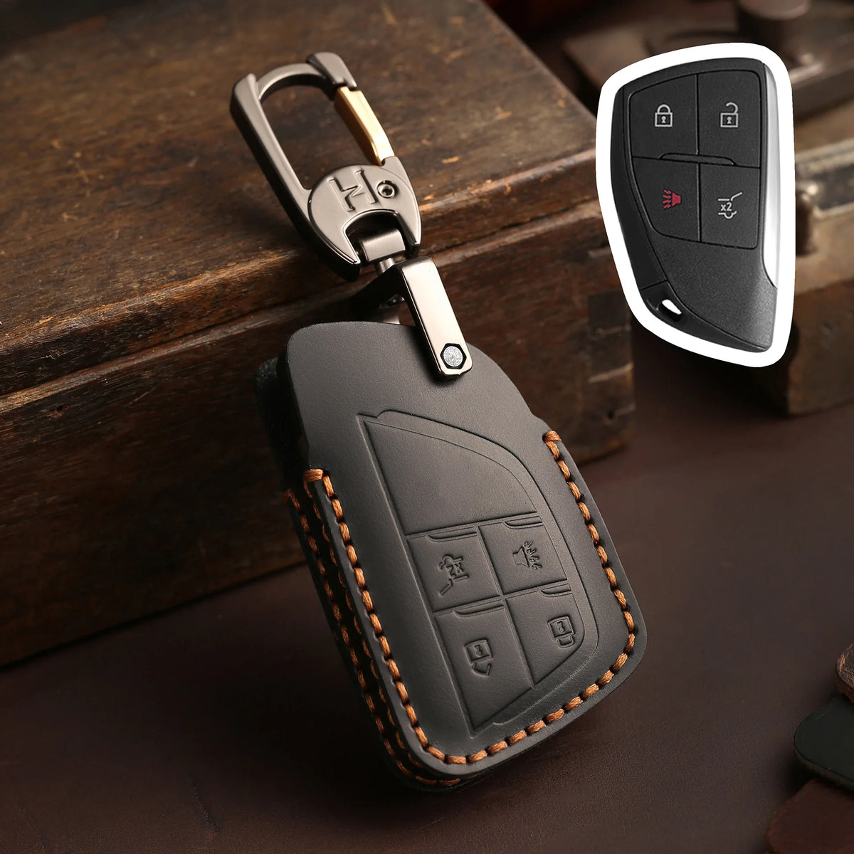 PU Leather Key Fob Cover for Buick Envision, GMC Yukon, Chevy Tahoe / Suburban