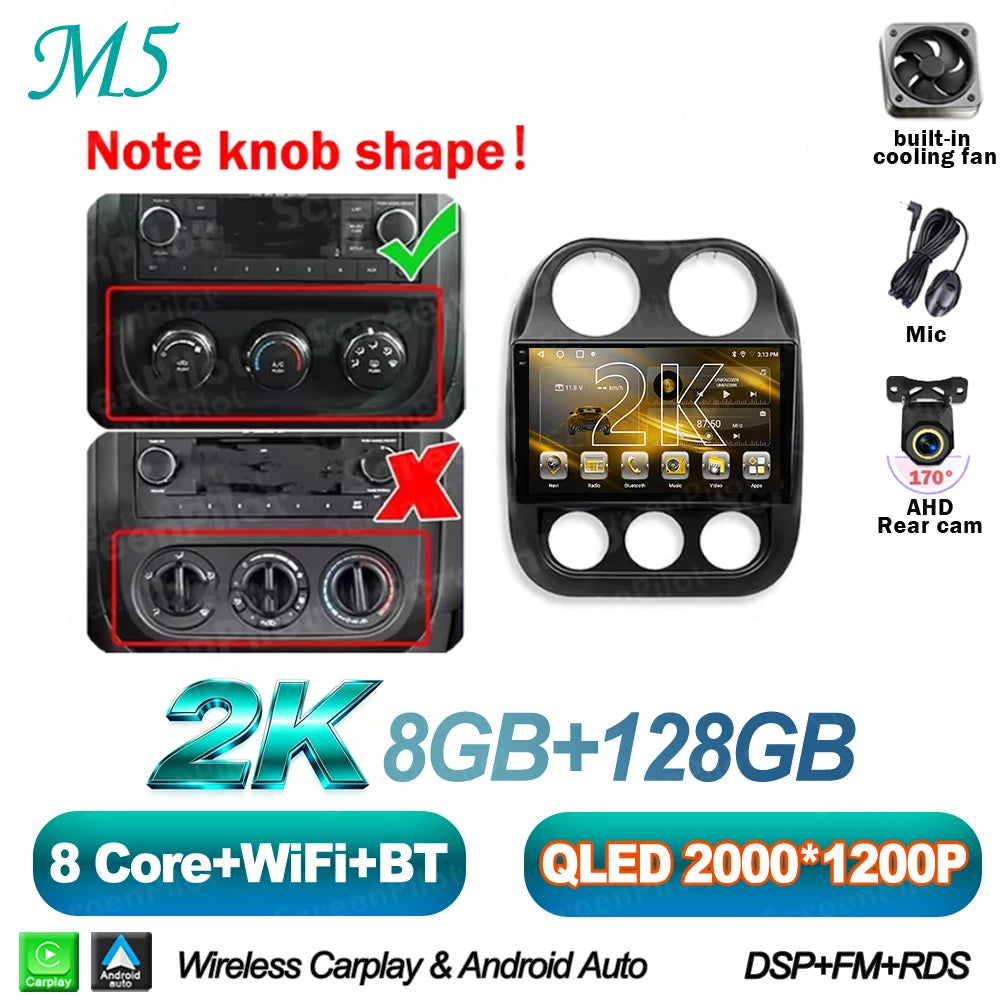 10 in. Android 16 CarPlay Head Unit for 2010-2016 Jeep Compass / Patriot