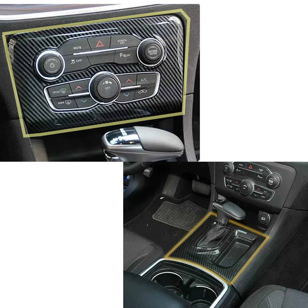 Gear Shift / A/C Panel Trim for 2015-2021 Dodge Charger, Carbon Look
