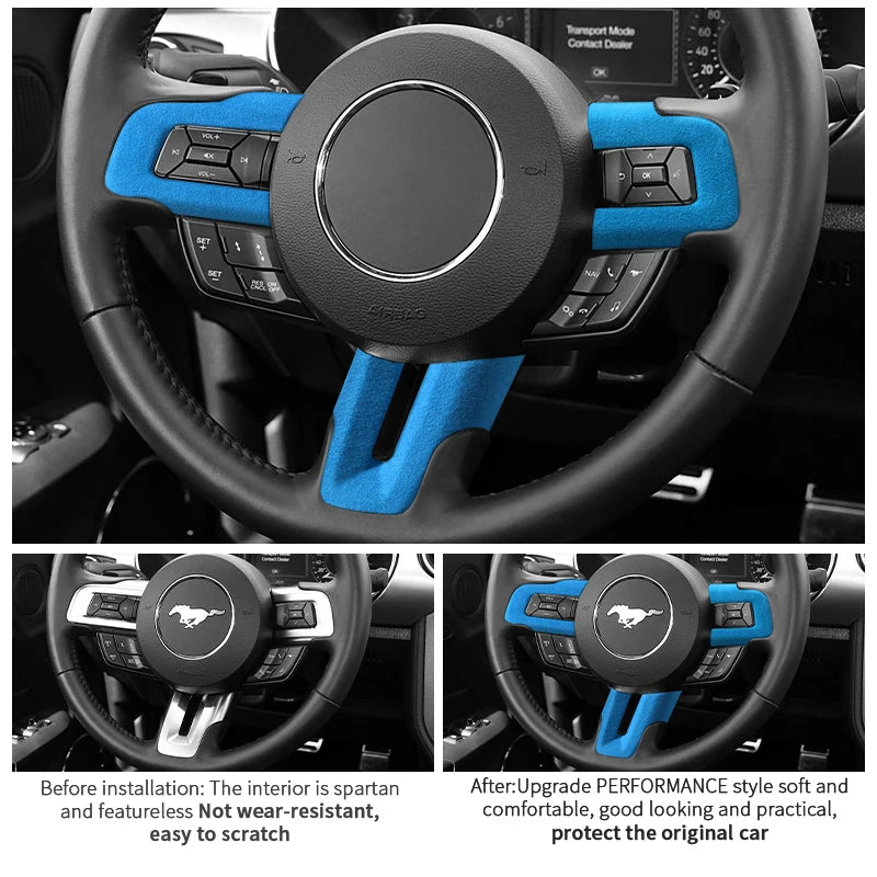 Suede Steering Wheel Panel Trim for Ford Mustang