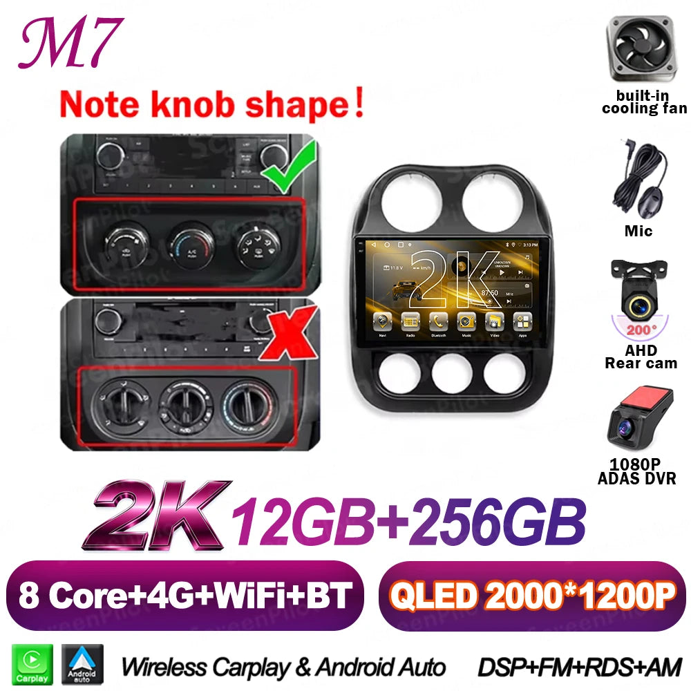 10 in. Android 16 CarPlay Head Unit for 2010-2016 Jeep Compass / Patriot