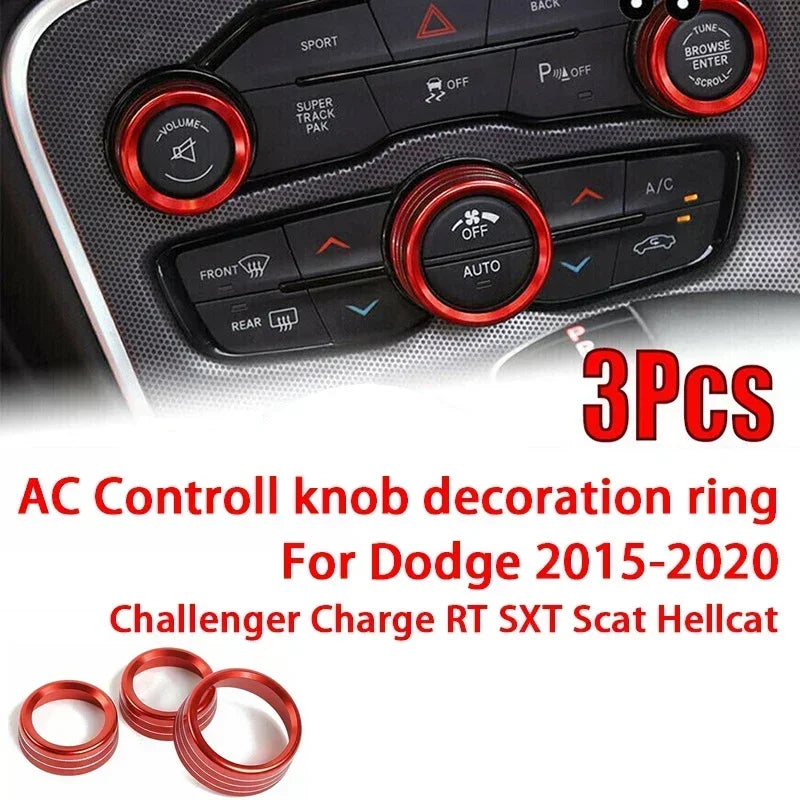 A/C and Volume Knob Cover Set for 2015-2020 Dodge Challenger / Charger