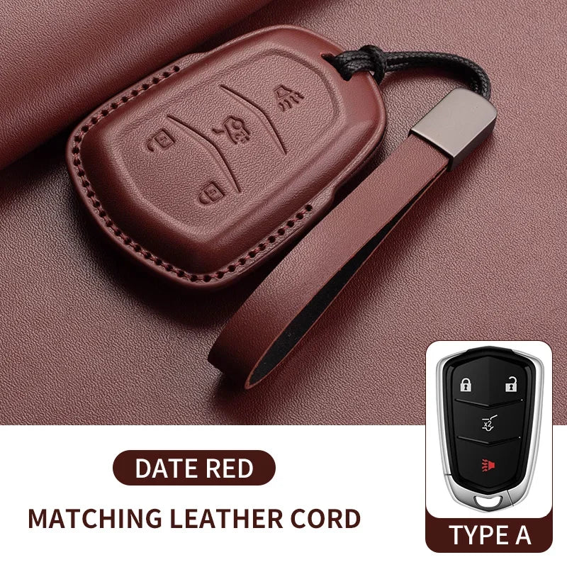 Leather Key Fob Cover for Cadillac CT4, CT5, ATS, CTS, XT5, Escalade