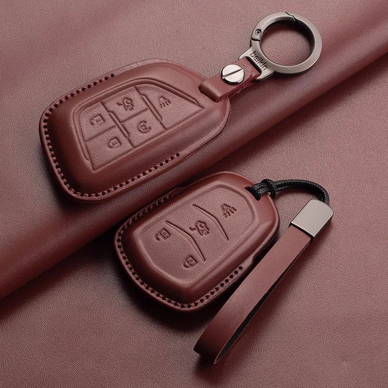 Leather Key Fob Cover for Cadillac CT4, CT5, ATS, CTS, XT5, Escalade