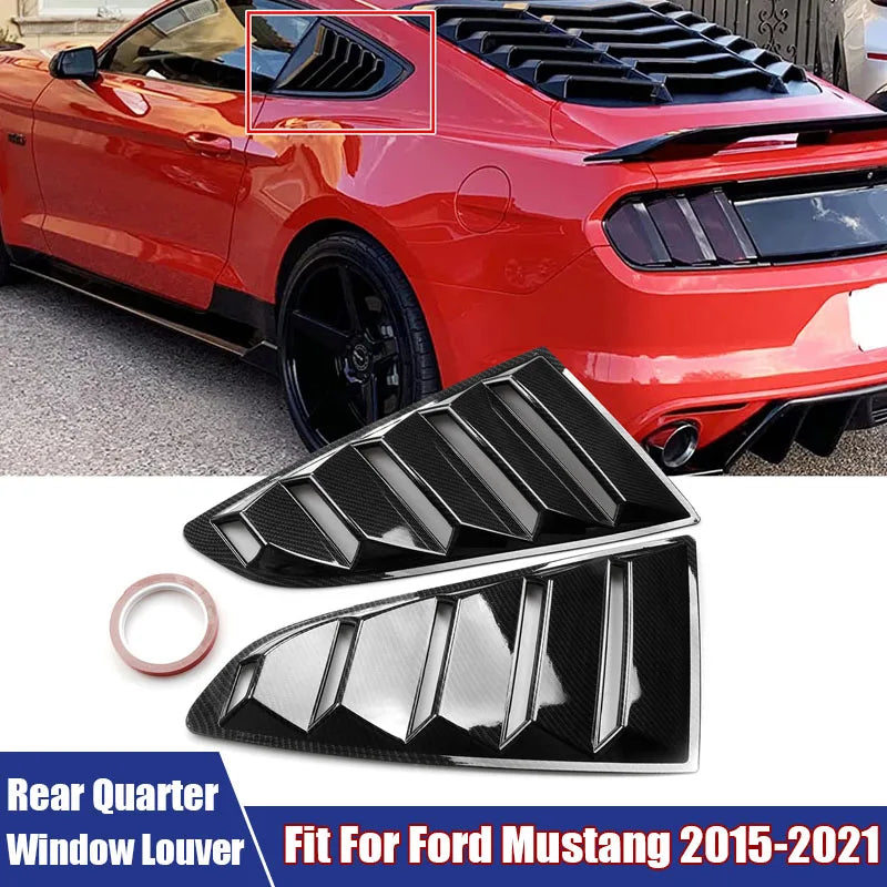 Rear Quarter Window Louvers for 2015-2021 Ford Mustang, Gloss Black