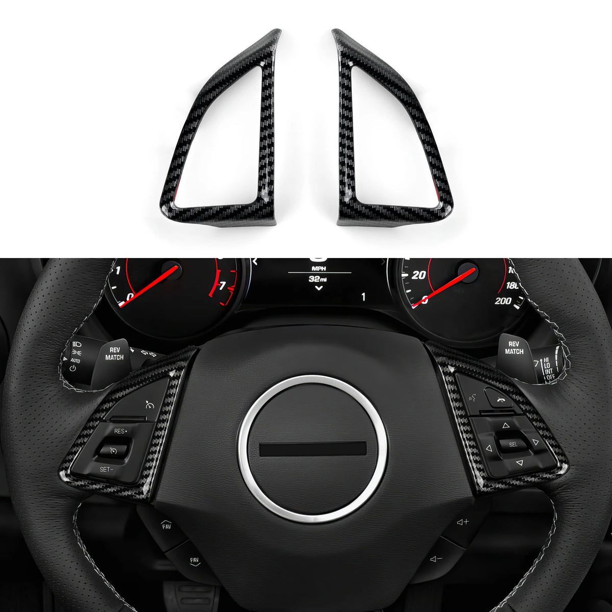 Carbon-Look Steering Wheel Button Panel Cover for 2016-2024 Chevy Camaro