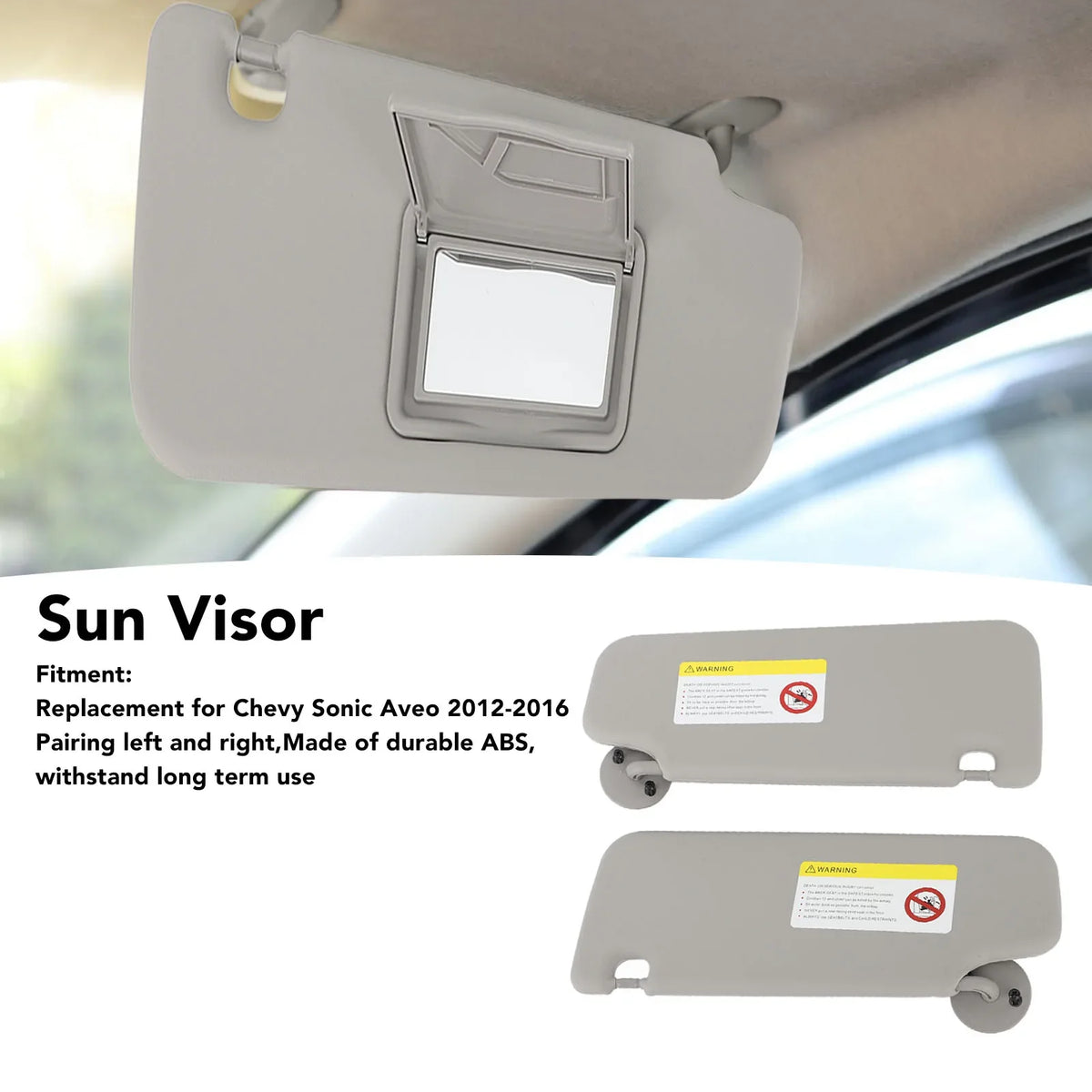 Sun Visor with Mirror for 2012-2016 Chevy Sonic, Gray