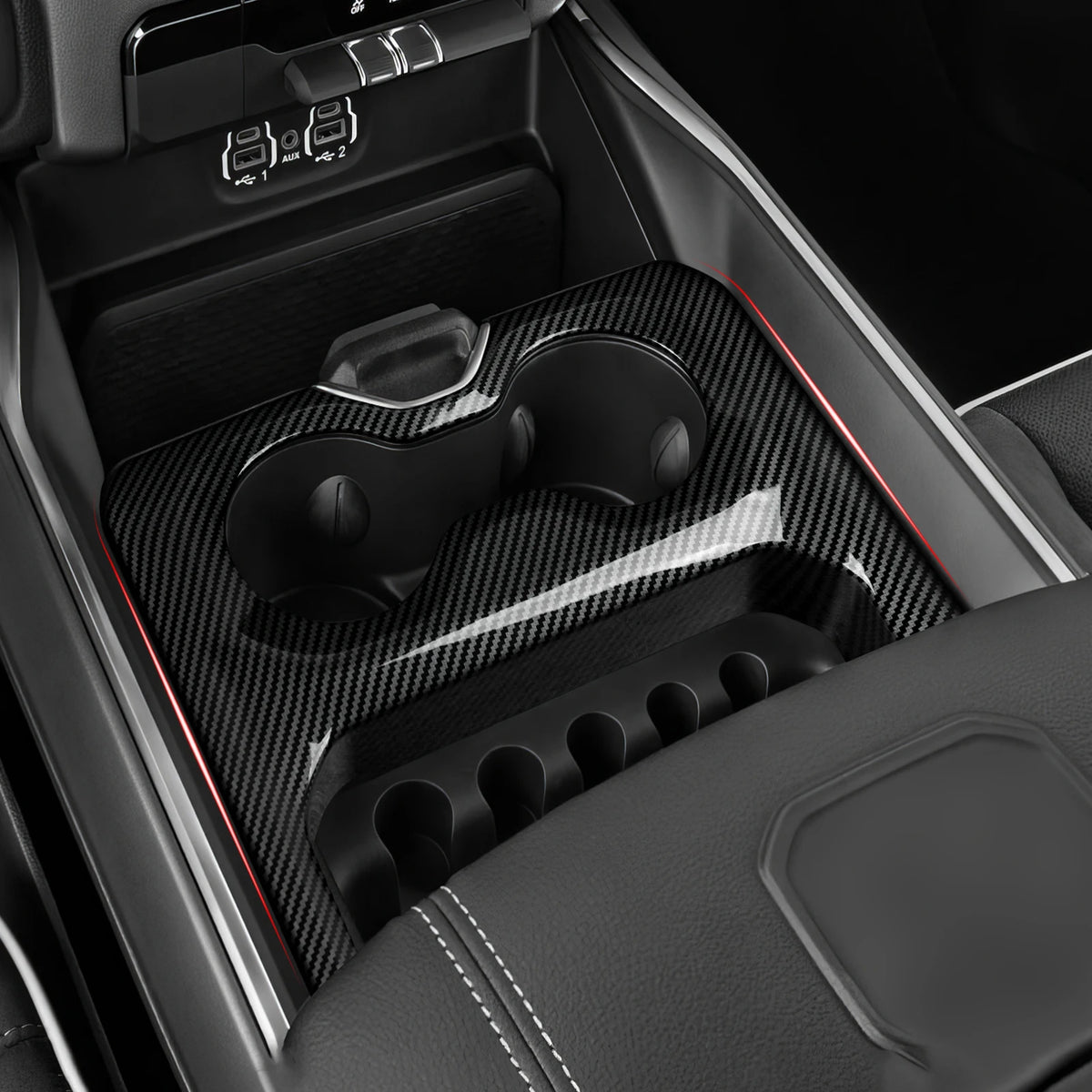 Carbon-Look Cup Holder Panel Cover for 2019-2026 Ram 1500, 2500, 3500