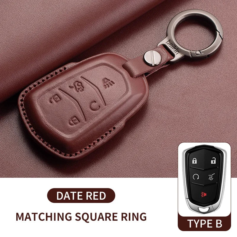 Leather Key Fob Cover for Cadillac CT4, CT5, ATS, CTS, XT5, Escalade