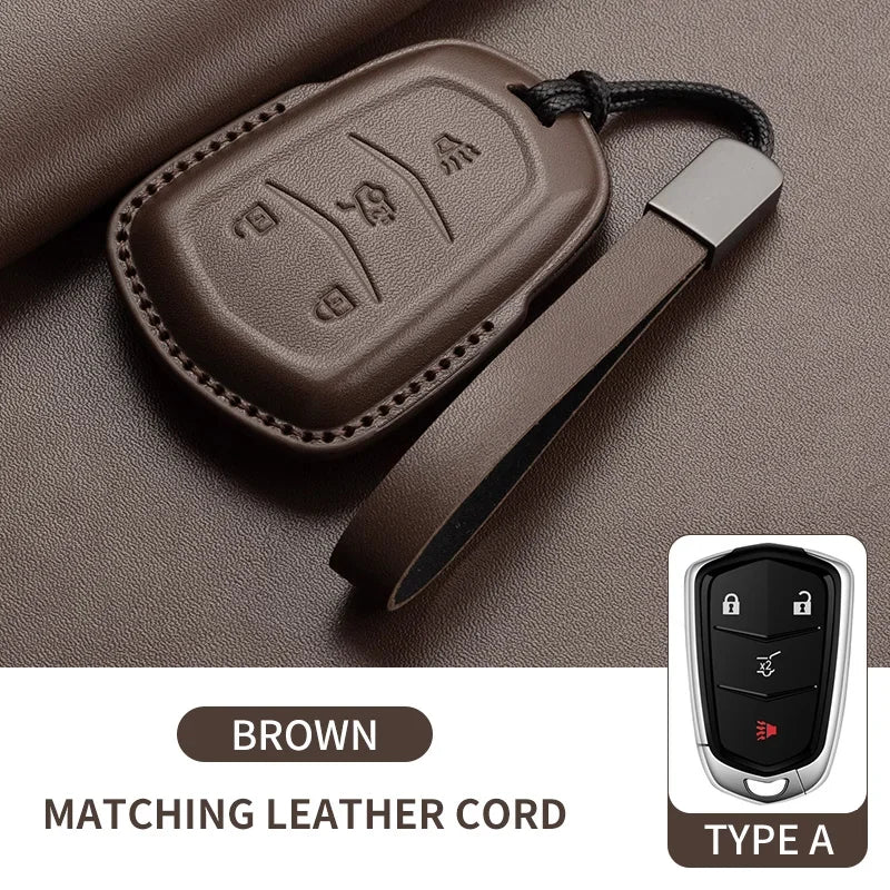 Leather Key Fob Cover for Cadillac CT4, CT5, ATS, CTS, XT5, Escalade