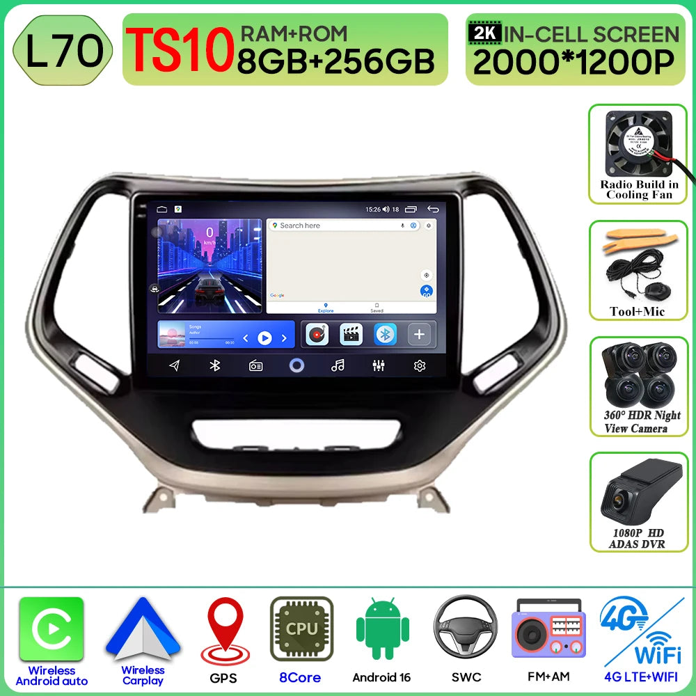 10 in. Android CarPlay Head Unit for 2014-2018 Jeep Cherokee KL