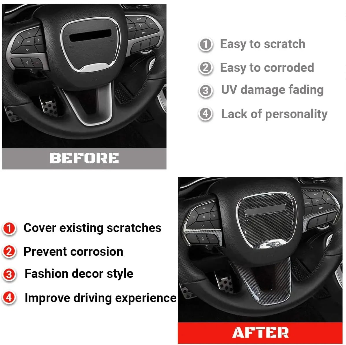 Steering Wheel Trim for 2015-2021 Dodge Challenger / Charger / Durango, 4 pcs