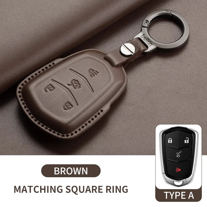 Leather Key Fob Cover for Cadillac CT4, CT5, ATS, CTS, XT5, Escalade