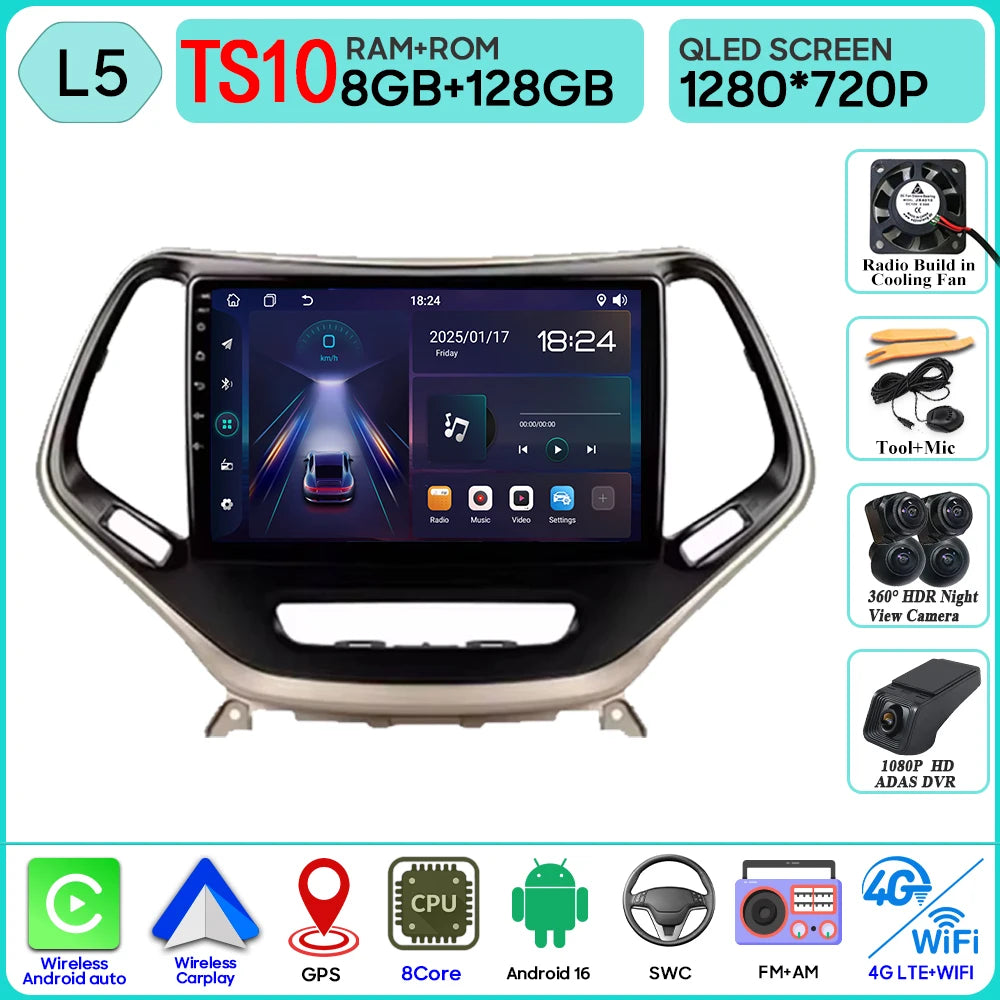 10 in. Android CarPlay Head Unit for 2014-2018 Jeep Cherokee KL